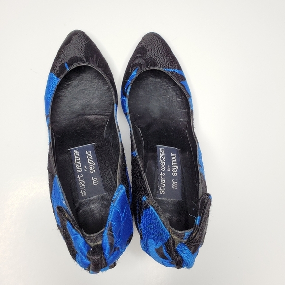 Stuart Weitzman || Blue & Black Floral Heels w Bow - Picture 9 of 11
